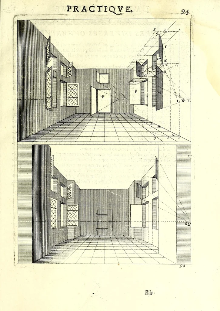 An illustration from La perspective practiqve : necessaire a tovs peintres, gravevrs, scvlptevrs, architectes, orfevres, brodevrs, tapissiers, & autres se seruans du dessein, 1642, leaf 219