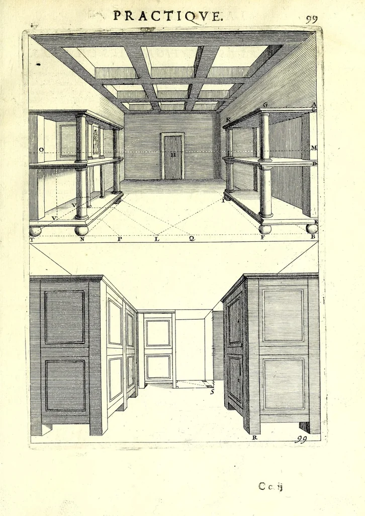 An illustration from La perspective practiqve : necessaire a tovs peintres, gravevrs, scvlptevrs, architectes, orfevres, brodevrs, tapissiers, & autres se seruans du dessein, 1642, leaf 229