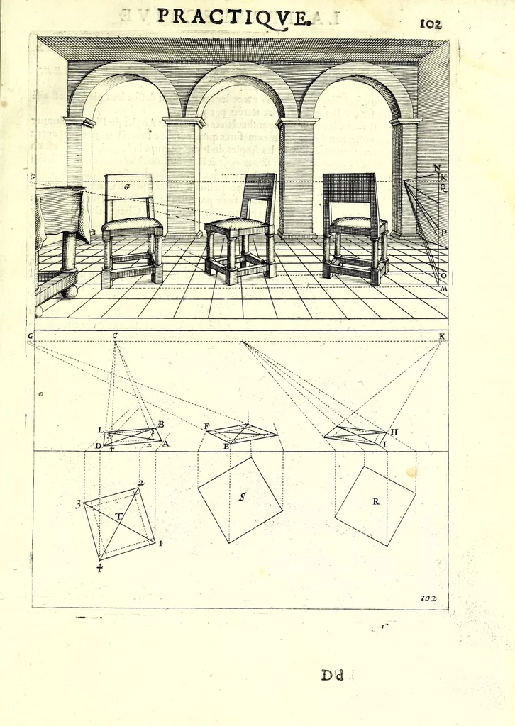 An illustration from La perspective practiqve : necessaire a tovs peintres, gravevrs, scvlptevrs, architectes, orfevres, brodevrs, tapissiers, & autres se seruans du dessein, 1642, leaf 235