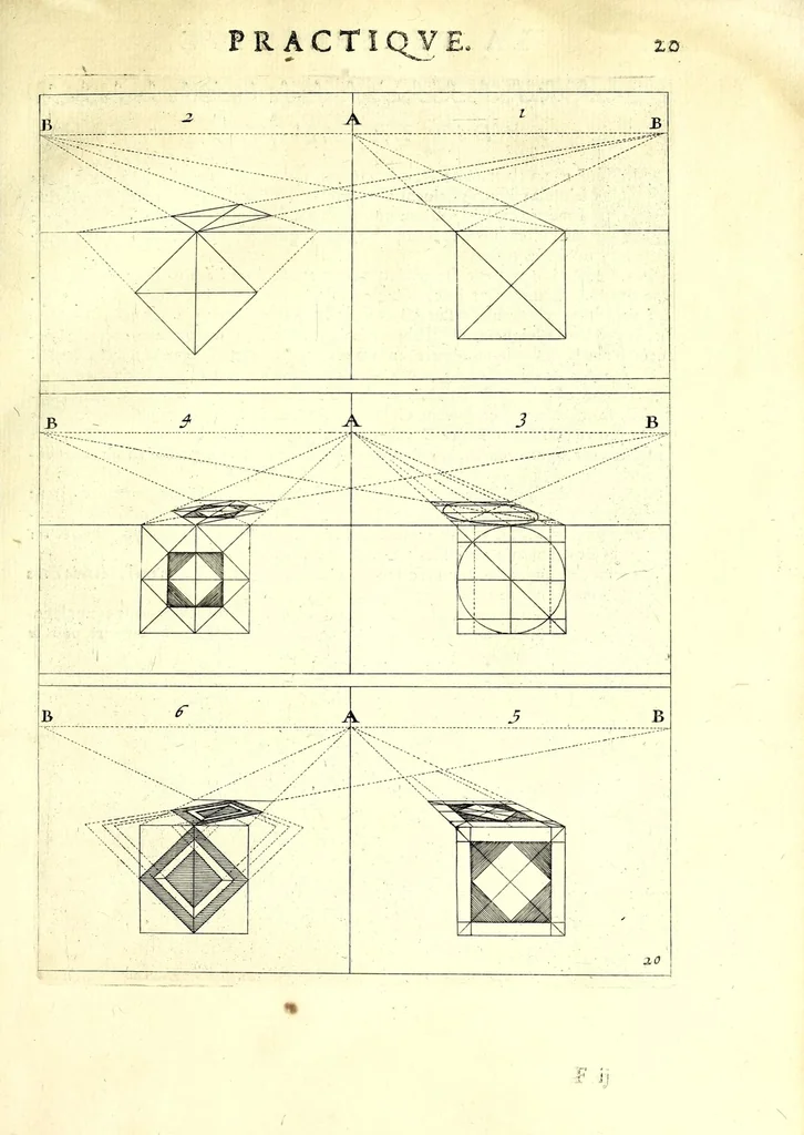 An illustration from La perspective practiqve : necessaire a tovs peintres, gravevrs, scvlptevrs, architectes, orfevres, brodevrs, tapissiers, & autres se seruans du dessein, 1642, leaf 69