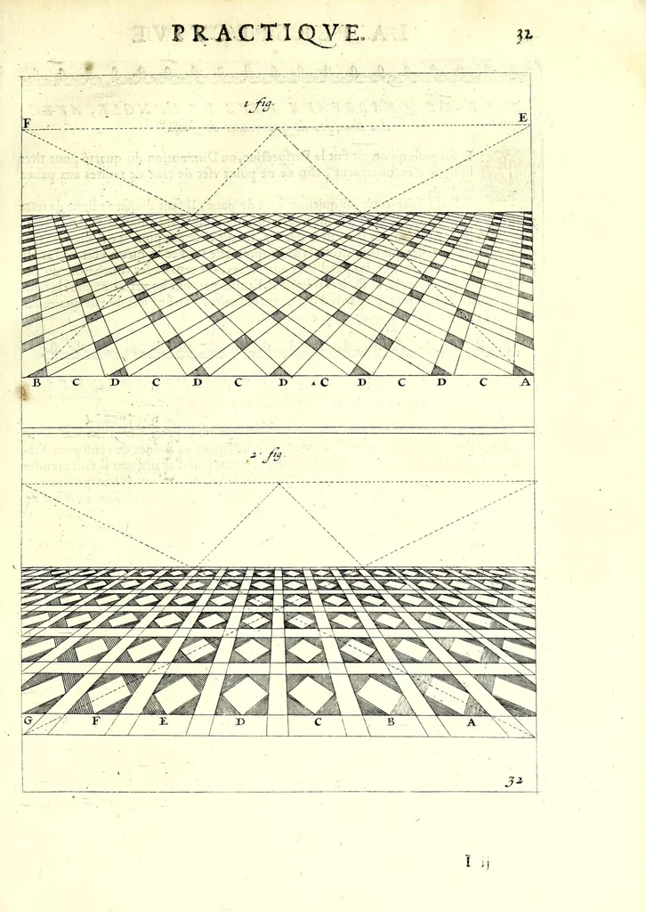 An illustration from La perspective practiqve : necessaire a tovs peintres, gravevrs, scvlptevrs, architectes, orfevres, brodevrs, tapissiers, & autres se seruans du dessein, 1642, leaf 93