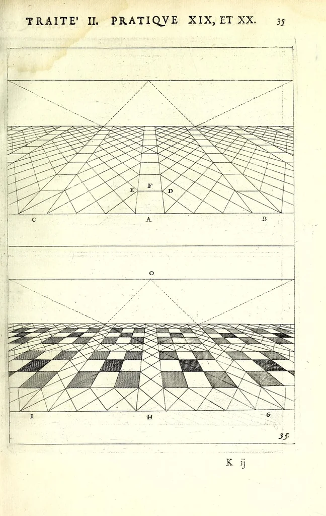 An illustration from La perspective pratiqve : necessaire a tovs peintres, graveurs, architectes, brodeurs, scvlpteurs, orfevres, tapissiers, et autres qui se meslent de desseigner, 1663, leaf 133