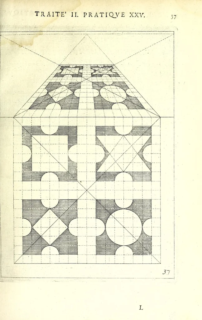 An illustration from La perspective pratiqve : necessaire a tovs peintres, graveurs, architectes, brodeurs, scvlpteurs, orfevres, tapissiers, et autres qui se meslent de desseigner, 1663, leaf 139