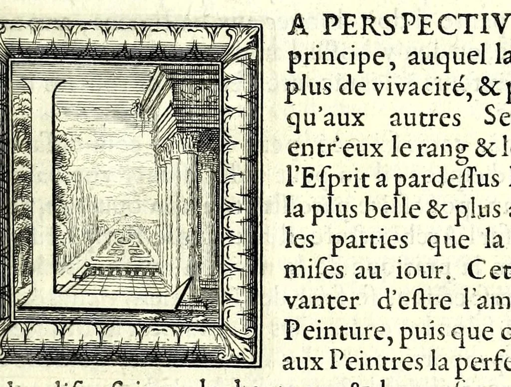 An illustration from La perspective pratiqve : necessaire a tovs peintres, graveurs, architectes, brodeurs, scvlpteurs, orfevres, tapissiers, et autres qui se meslent de desseigner, 1663, leaf 17