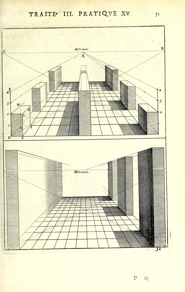 An illustration from La perspective pratiqve : necessaire a tovs peintres, graveurs, architectes, brodeurs, scvlpteurs, orfevres, tapissiers, et autres qui se meslent de desseigner, 1663, leaf 175
