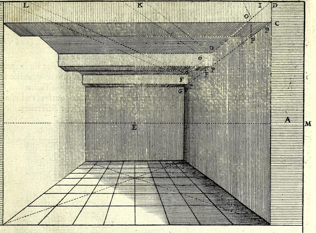 An illustration from La perspective pratiqve : necessaire a tovs peintres, graveurs, architectes, brodeurs, scvlpteurs, orfevres, tapissiers, et autres qui se meslent de desseigner, 1663, leaf 183