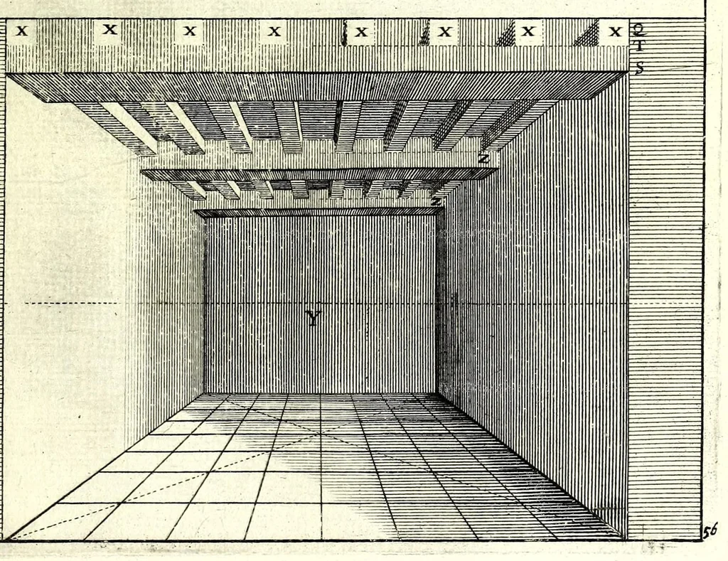 An illustration from La perspective pratiqve : necessaire a tovs peintres, graveurs, architectes, brodeurs, scvlpteurs, orfevres, tapissiers, et autres qui se meslent de desseigner, 1663, leaf 183