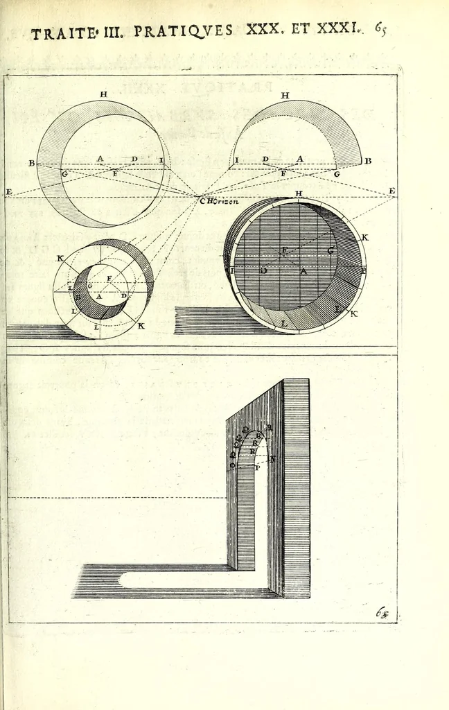 An illustration from La perspective pratiqve : necessaire a tovs peintres, graveurs, architectes, brodeurs, scvlpteurs, orfevres, tapissiers, et autres qui se meslent de desseigner, 1663, leaf 201