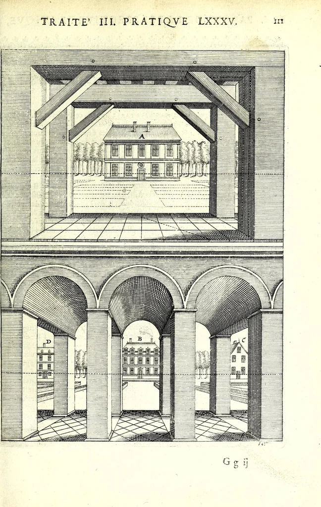 An illustration from La perspective pratiqve : necessaire a tovs peintres, graveurs, architectes, brodeurs, scvlpteurs, orfevres, tapissiers, et autres qui se meslent de desseigner, 1663, leaf 293