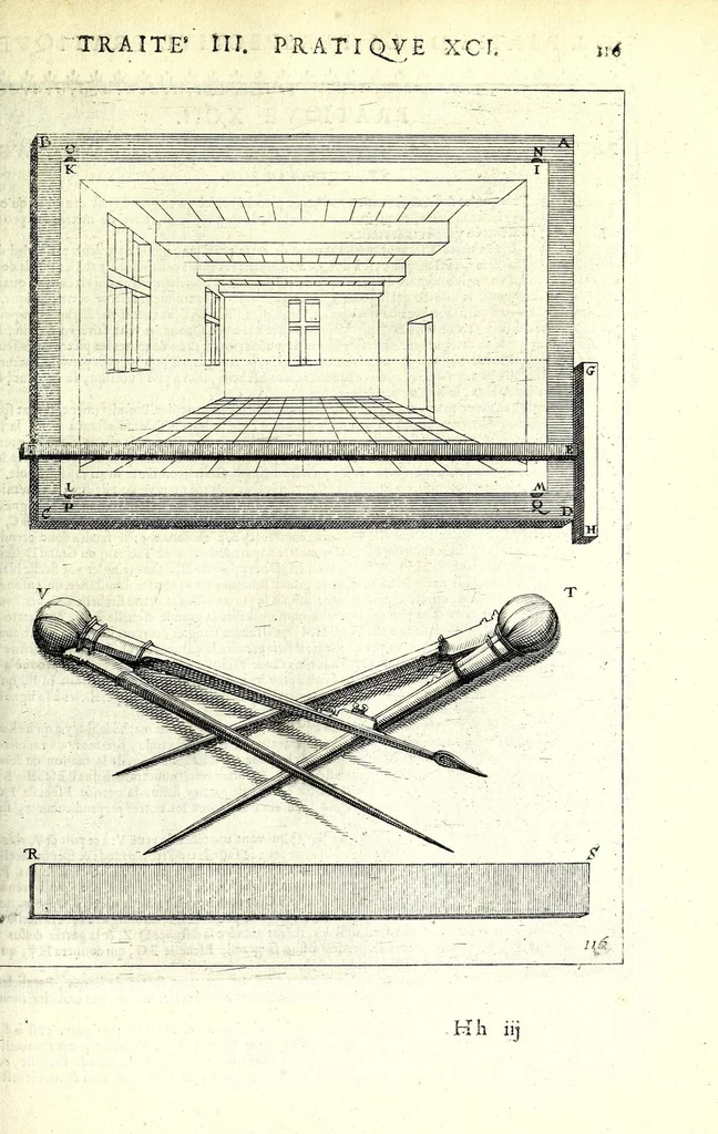 An illustration from La perspective pratiqve : necessaire a tovs peintres, graveurs, architectes, brodeurs, scvlpteurs, orfevres, tapissiers, et autres qui se meslent de desseigner, 1663, leaf 303