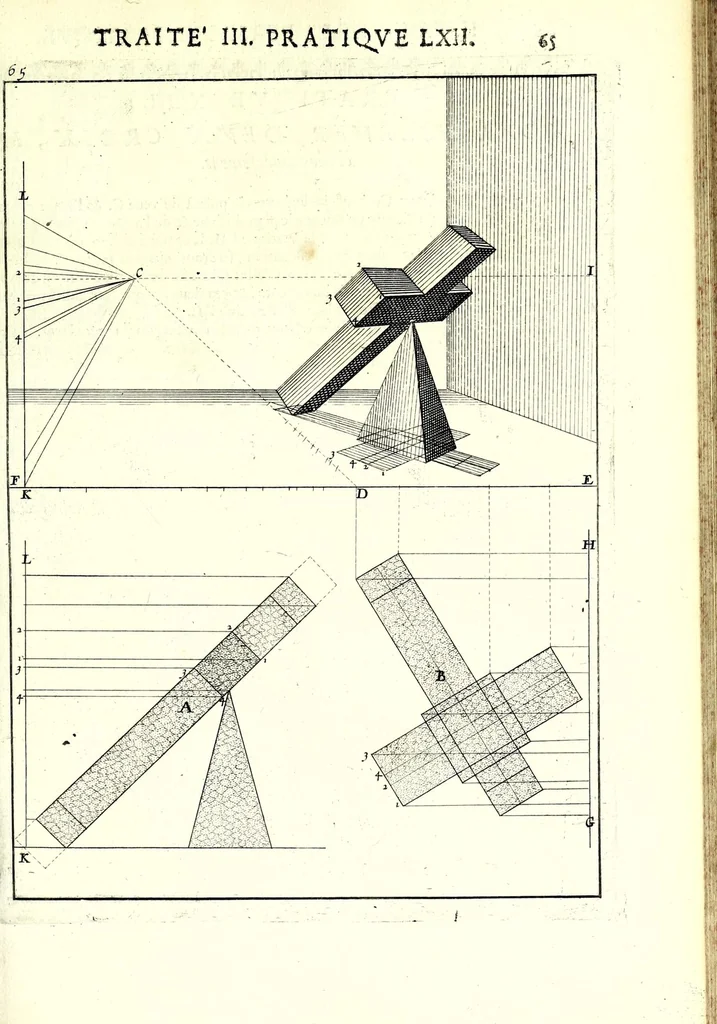 An illustration from La perspective pratiqve : necessaire a tovs peintres, graveurs, architectes, brodeurs, scvlpteurs, orfevres, tapissiers, et autres qui se meslent de desseigner, 1663, leaf 165