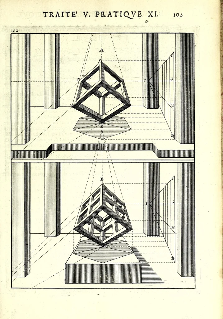 An illustration from La perspective pratiqve : necessaire a tovs peintres, graveurs, architectes, brodeurs, scvlpteurs, orfevres, tapissiers, et autres qui se meslent de desseigner, 1663, leaf 243