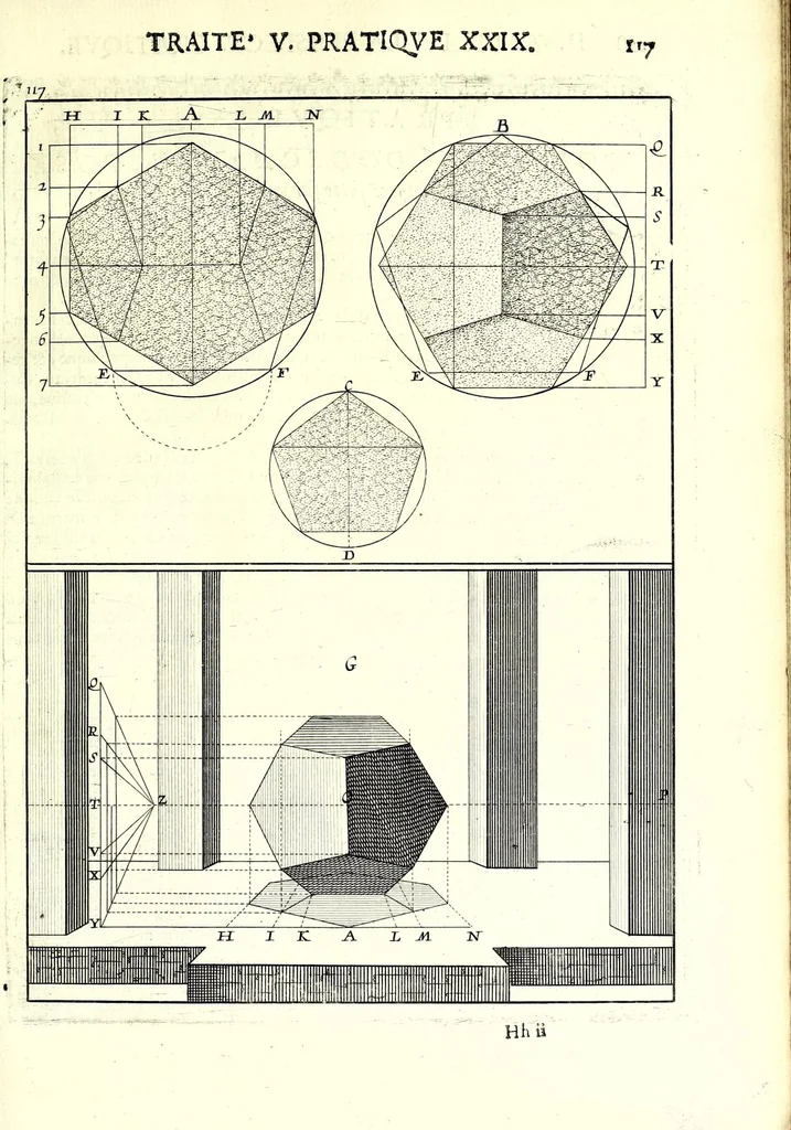An illustration from La perspective pratiqve : necessaire a tovs peintres, graveurs, architectes, brodeurs, scvlpteurs, orfevres, tapissiers, et autres qui se meslent de desseigner, 1663, leaf 273
