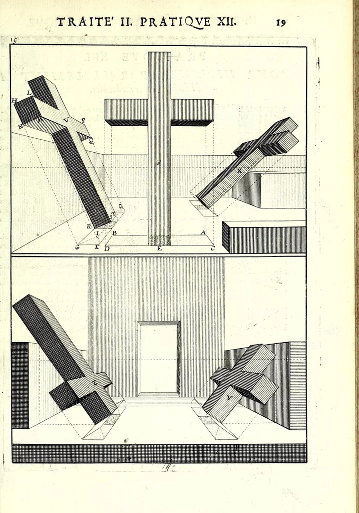 An illustration from La perspective pratiqve : necessaire a tovs peintres, graveurs, architectes, brodeurs, scvlpteurs, orfevres, tapissiers, et autres qui se meslent de desseigner, 1663, leaf 71