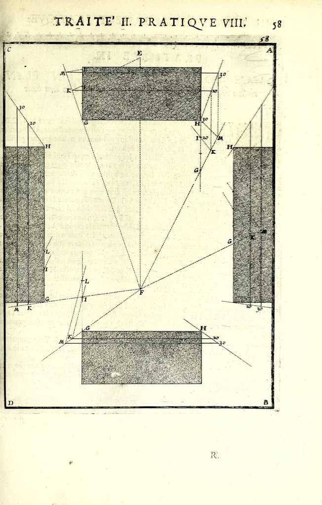 An illustration from La perspective pratiqve : necessaire a tovs peintres, graveurs, architectes, brodeurs, scvlpteurs, orfevres, tapissiers, et autres qui se meslent de desseigner, 1663, leaf 173