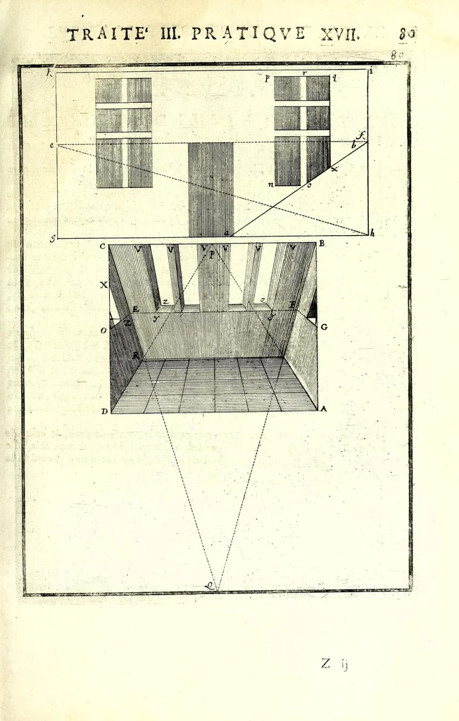 An illustration from La perspective pratiqve : necessaire a tovs peintres, graveurs, architectes, brodeurs, scvlpteurs, orfevres, tapissiers, et autres qui se meslent de desseigner, 1663, leaf 223