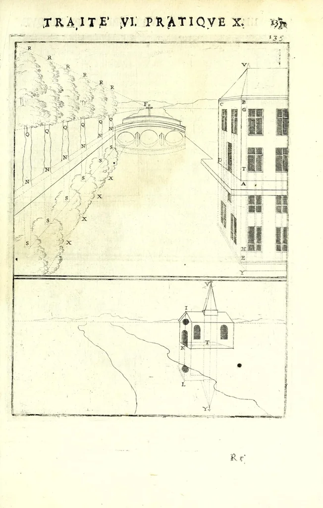 An illustration from La perspective pratiqve : necessaire a tovs peintres, graveurs, architectes, brodeurs, scvlpteurs, orfevres, tapissiers, et autres qui se meslent de desseigner, 1663, leaf 357
