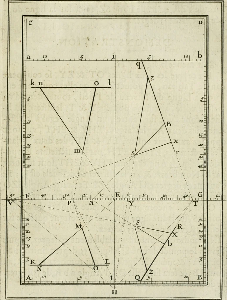 An illustration from La perspective speculative, et pratique : ou sont demonstrez les fondemens de cet art, & de tout ce qui en a esté enseigné jusqu'à present : ensemble la maniere vniverselle de la pratiquer, non seulement sans plan geometral, & sans tiers poinct, dedans ni dehors le champ du tableau : mais encores par le moyen de la ligne, communément appellée horisontale, 1643, leaf 118