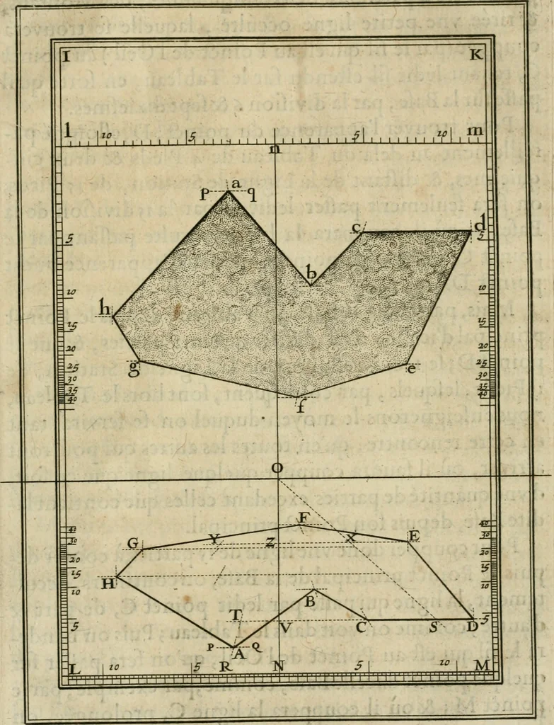 An illustration from La perspective speculative, et pratique : ou sont demonstrez les fondemens de cet art, & de tout ce qui en a esté enseigné jusqu'à present : ensemble la maniere vniverselle de la pratiquer, non seulement sans plan geometral, & sans tiers poinct, dedans ni dehors le champ du tableau : mais encores par le moyen de la ligne, communément appellée horisontale, 1643, leaf 152