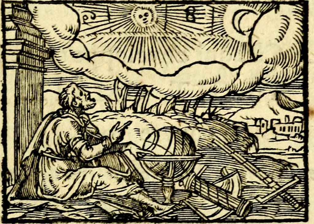 An illustration from La philosophie des images : composée d'un ample recueil de devises, & du jugement de tous les ouvrages qui ont êté faits sur cette matiere, 1682, leaf 148