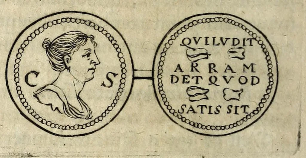 An illustration from La philosophie des images enigmatiques, ou il est traité des enigmes, hieroglyphiques, oracles, propheties, sorts, divinations, loteries, talismans, songes, centuries de Nostradamus, de la baguette, 1694, leaf 440