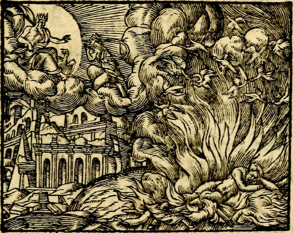 An illustration from La philosophie des images : composée d'un ample recueil de devises, & du jugement de tous les ouvrages qui ont êté faits sur cette matiere, 1682, leaf 194