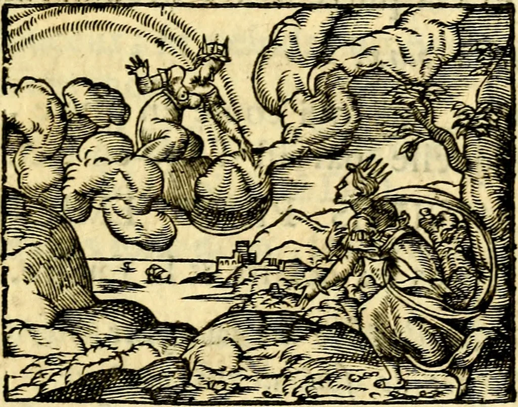 An illustration from La philosophie des images : composée d'un ample recueil de devises, & du jugement de tous les ouvrages qui ont êté faits sur cette matiere, 1682, leaf 270