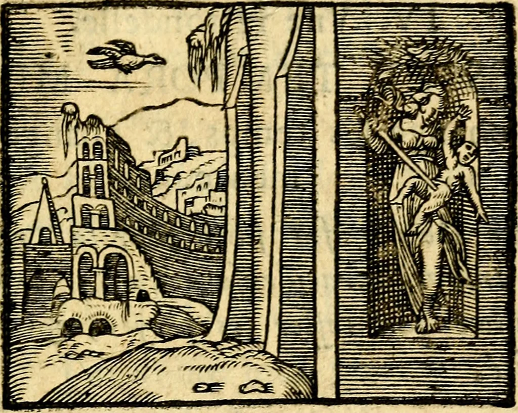An illustration from La philosophie des images : composée d'un ample recueil de devises, & du jugement de tous les ouvrages qui ont êté faits sur cette matiere, 1682, leaf 378