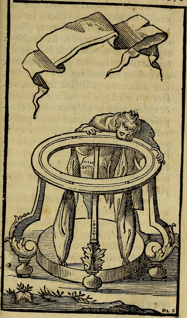 An illustration from La physique occulte, ou Traité de la baguette divinatoire et de son utilité pour la découverte des sources d'eau, des miniéres, des tresors cachez, des voleurs & des meurtriers fugitifs. : Avec des principes qui expliquent les phénoménes les plus obscurs de la nature., 1693, leaf 408