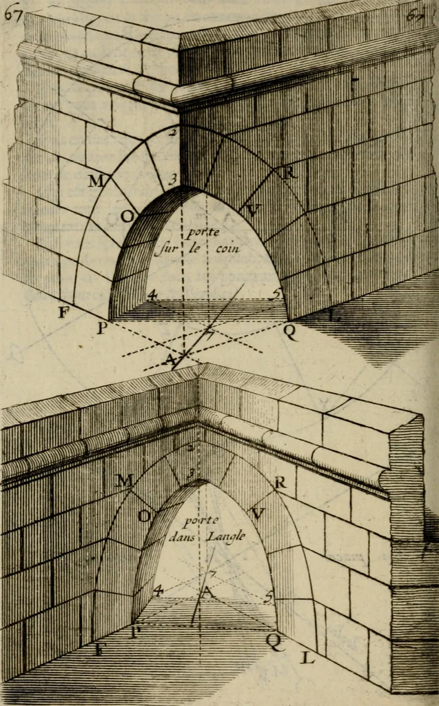 An illustration from La pratique du trait a preuues de Mr. Desargues lyonnois, pour la coupe des pierres en l'architecture, 1643, leaf 205