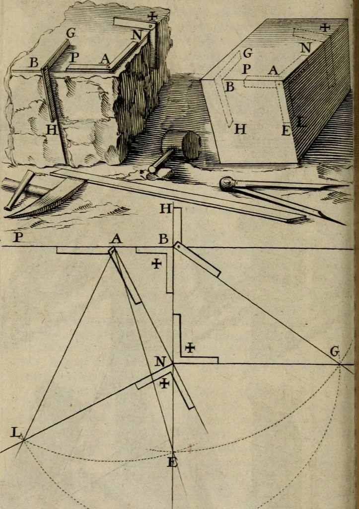 An illustration from La pratique du trait a preuues de Mr. Desargues lyonnois, pour la coupe des pierres en l'architecture, 1643, leaf 93