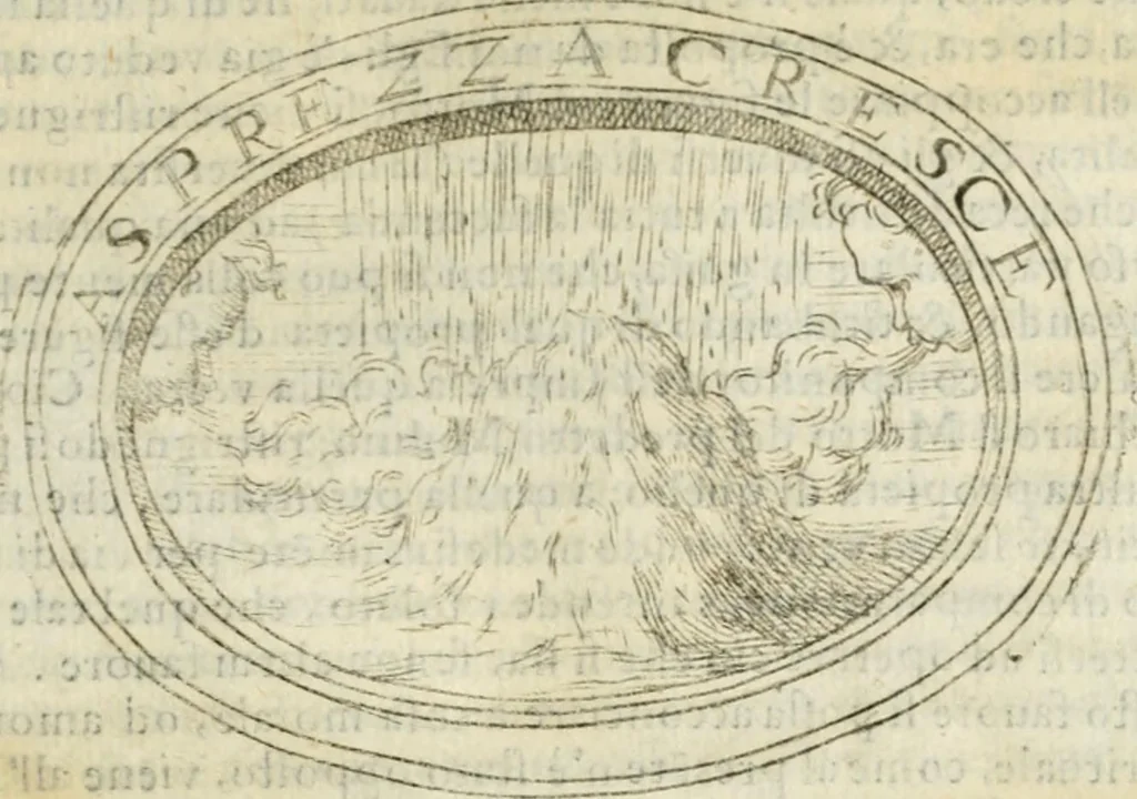 An illustration from La prima parte dell'imprese di Scipion Bargagli : doue, doppo tutte l'opere cosi a penna, come a stampa, ch'egli ha potuto vedere di coloro, che della materia dell'imprese hanno parlato, della vera natura di quelle si ragiona, 1578, leaf 76