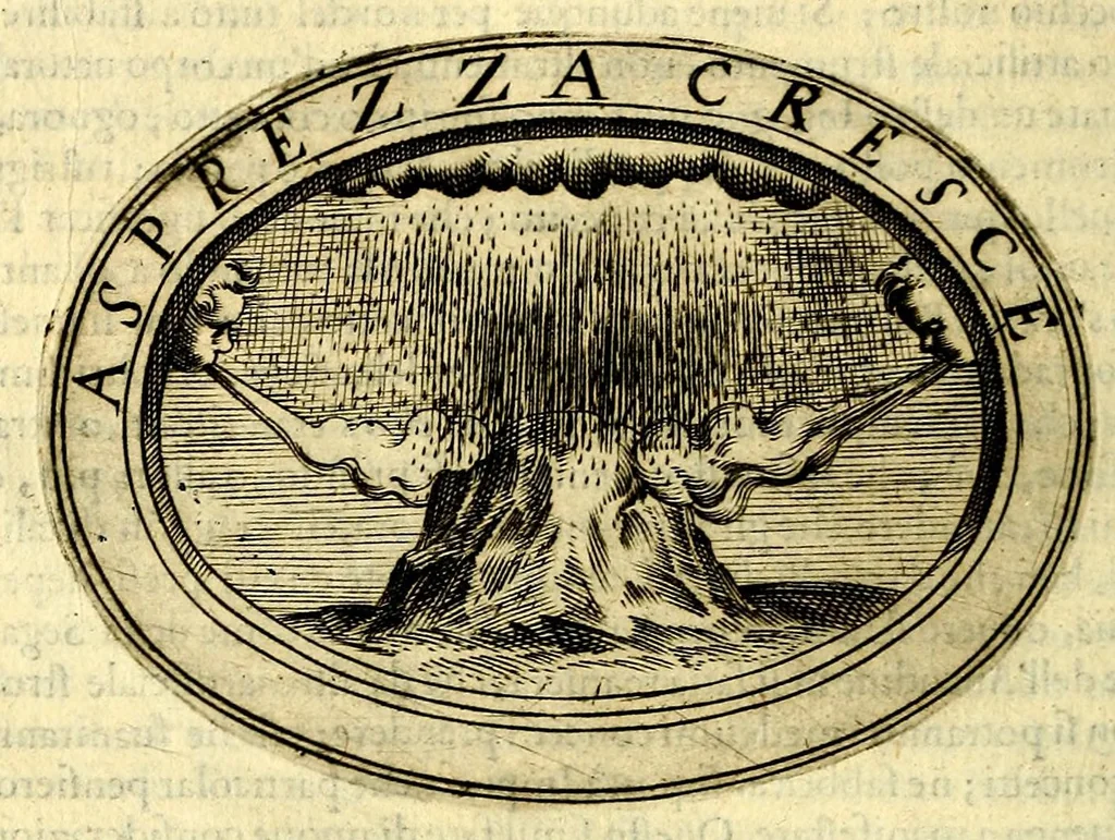 An illustration from La prima parte dell'imprese di Scipion Bargagli : dove, doppo tutte l'opere cosi a penna, come a stampa, ch' egli ha potuto vedere di coloro, che della materia dell'imprese hanno parlato, della vera natura di quelle si ragiona, 1589, leaf 78