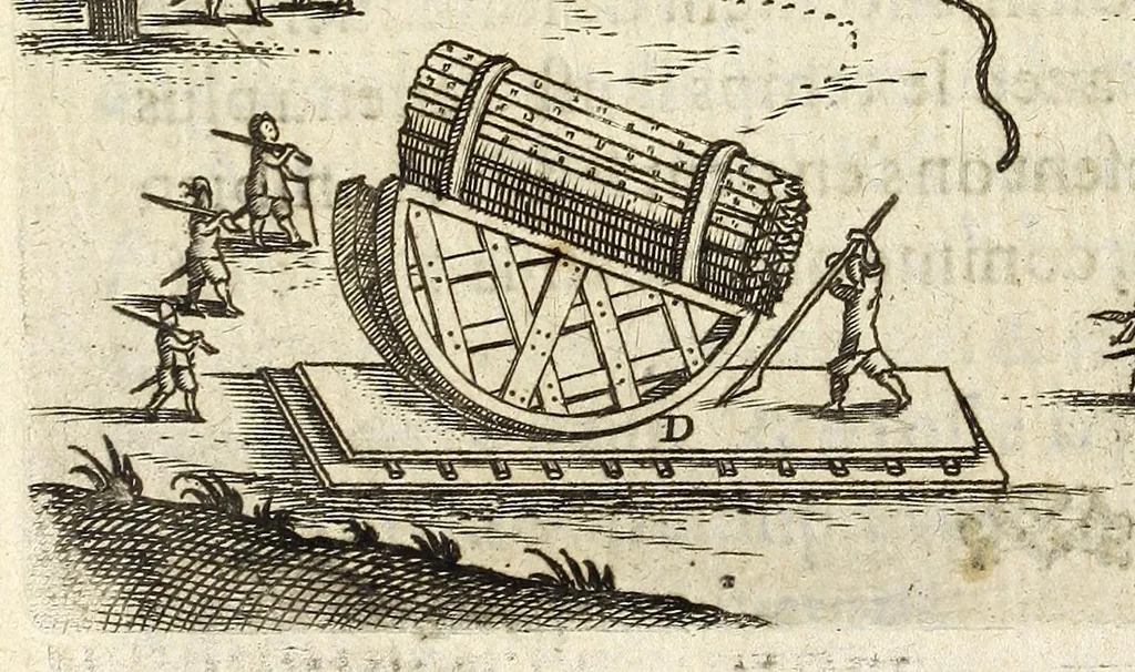 An illustration from La pyrotechnie de Hanzelet lorrain, ou sont representez les plus rares & plus appreuuez secrets des machines & des feux artificiels, propres pour assieger, battre, surprende & deffendre toutes places, 1630, leaf 104