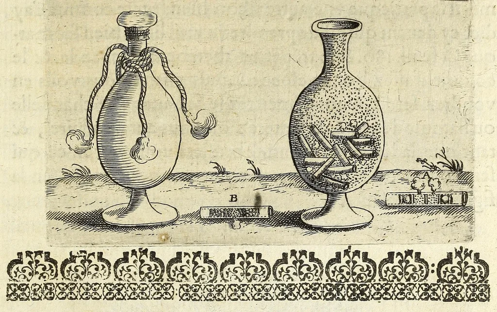 An illustration from La pyrotechnie de Hanzelet lorrain, ou sont representez les plus rares & plus appreuuez secrets des machines & des feux artificiels, propres pour assieger, battre, surprende & deffendre toutes places, 1630, leaf 199