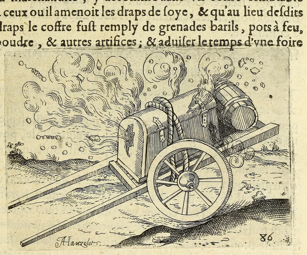 An illustration from La pyrotechnie de Hanzelet lorrain, ou sont representez les plus rares & plus appreuuez secrets des machines & des feux artificiels, propres pour assieger, battre, surprende & deffendre toutes places, 1630, leaf 205