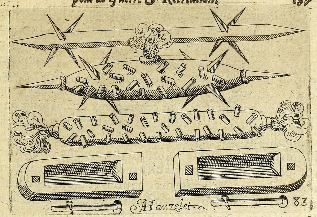 An illustration from La pyrotechnie de Hanzelet lorrain, ou sont representez les plus rares & plus appreuuez secrets des machines & des feux artificiels, propres pour assieger, battre, surprende & deffendre toutes places, 1630, leaf 209
