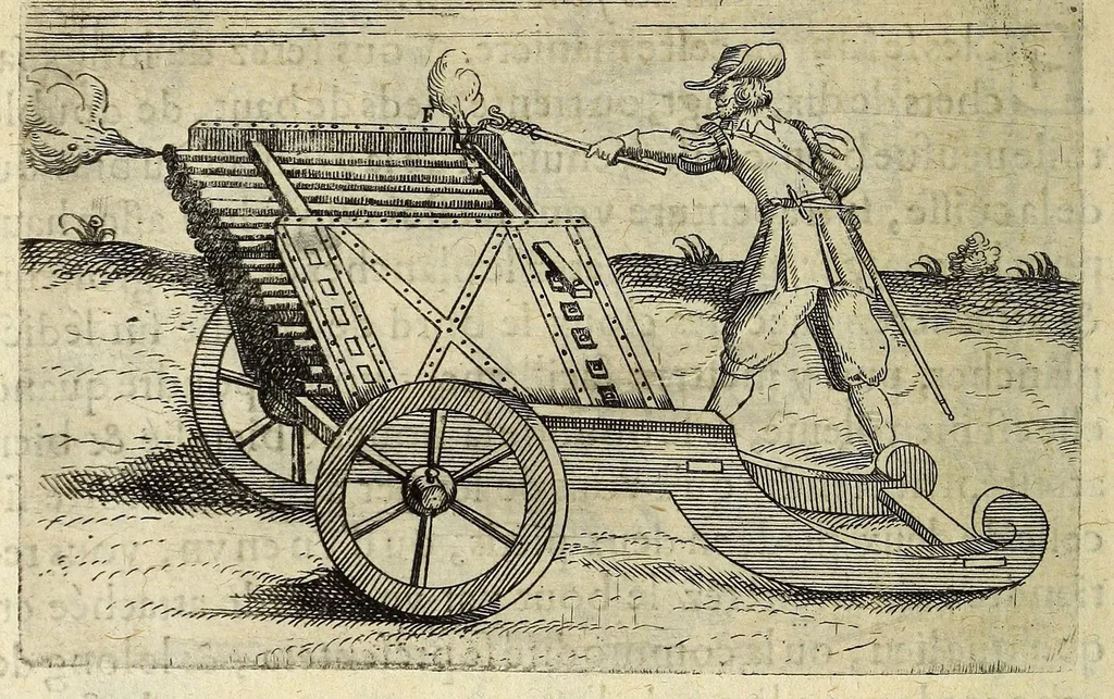 An illustration from La pyrotechnie de Hanzelet lorrain, ou sont representez les plus rares & plus appreuuez secrets des machines & des feux artificiels, propres pour assieger, battre, surprende & deffendre toutes places, 1630, leaf 220