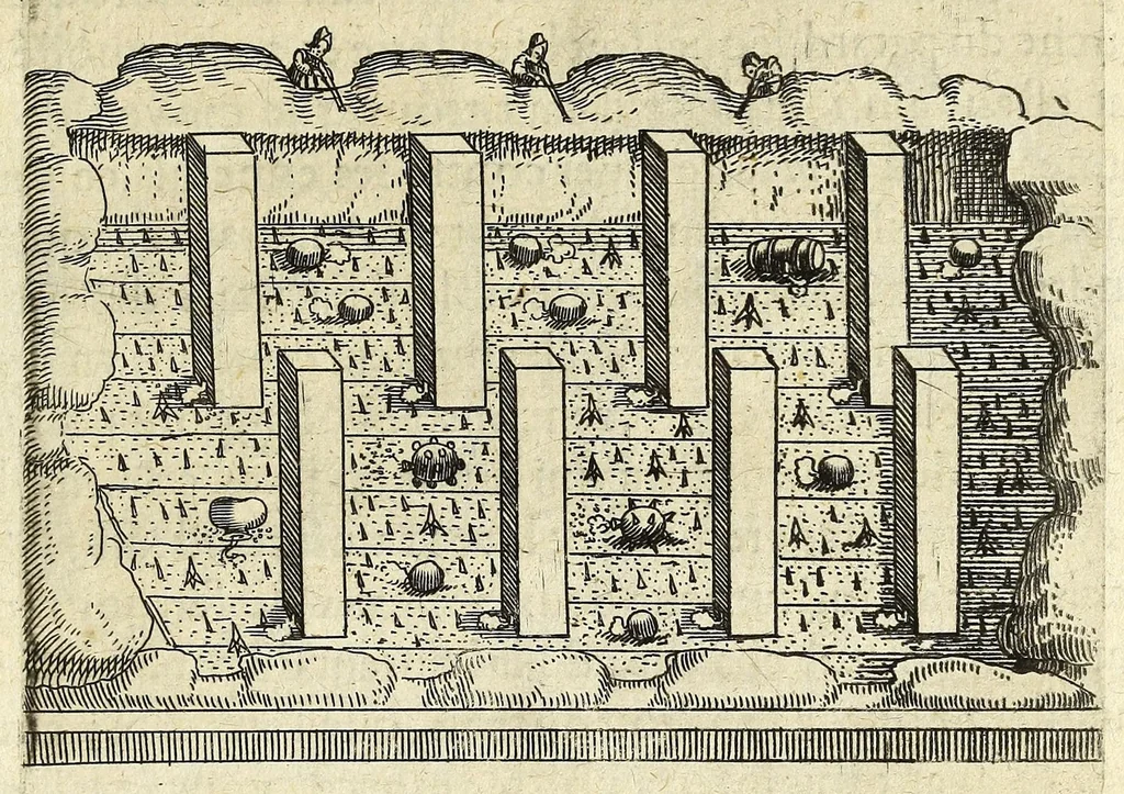 An illustration from La pyrotechnie de Hanzelet lorrain, ou sont representez les plus rares & plus appreuuez secrets des machines & des feux artificiels, propres pour assieger, battre, surprende & deffendre toutes places, 1630, leaf 225