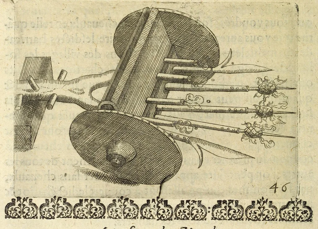 An illustration from La pyrotechnie de Hanzelet lorrain, ou sont representez les plus rares & plus appreuuez secrets des machines & des feux artificiels, propres pour assieger, battre, surprende & deffendre toutes places, 1630, leaf 244