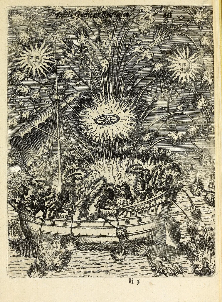 An illustration from La pyrotechnie de Hanzelet lorrain, ou sont representez les plus rares & plus appreuuez secrets des machines & des feux artificiels, propres pour assieger, battre, surprende & deffendre toutes places, 1630, leaf 265