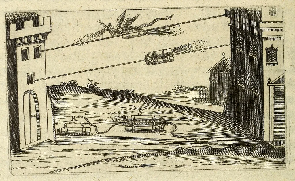 An illustration from La pyrotechnie de Hanzelet lorrain, ou sont representez les plus rares & plus appreuuez secrets des machines & des feux artificiels, propres pour assieger, battre, surprende & deffendre toutes places, 1630, leaf 274