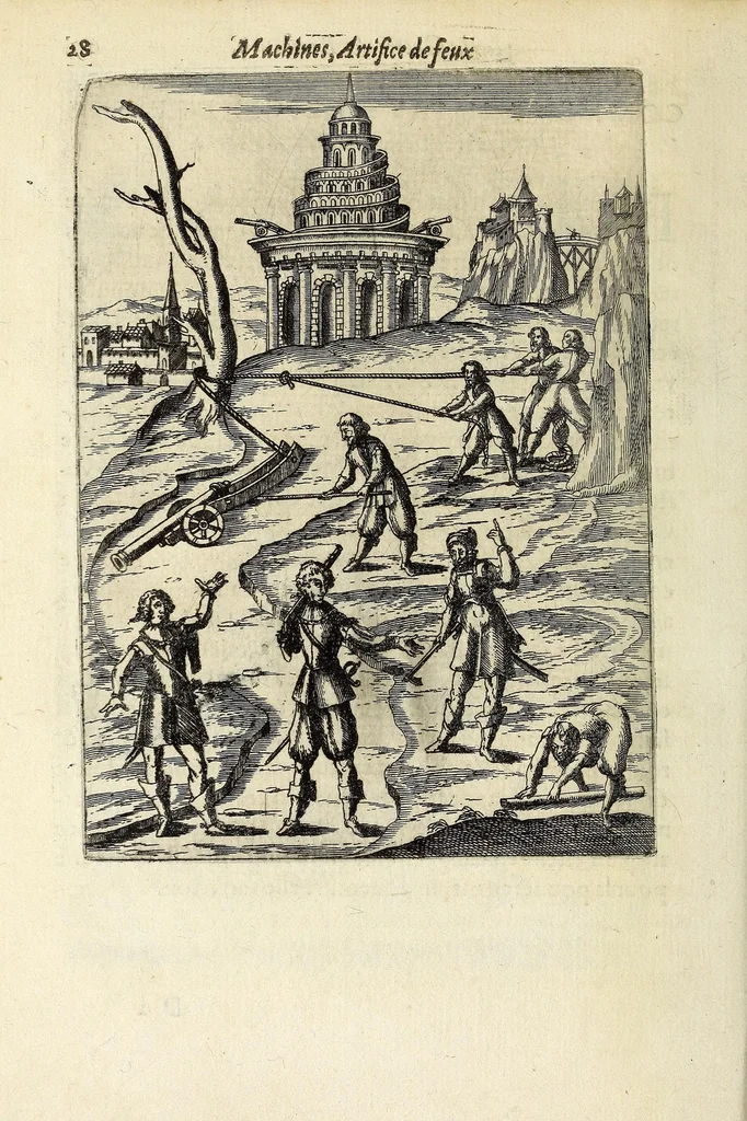 An illustration from La pyrotechnie de Hanzelet lorrain, ou sont representez les plus rares & plus appreuuez secrets des machines & des feux artificiels, propres pour assieger, battre, surprende & deffendre toutes places, 1630, leaf 40