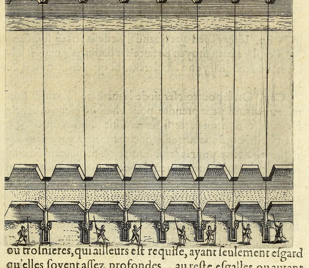 An illustration from La pyrotechnie de Hanzelet lorrain, ou sont representez les plus rares & plus appreuuez secrets des machines & des feux artificiels, propres pour assieger, battre, surprende & deffendre toutes places, 1630, leaf 77