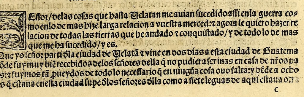 An illustration from La quarta relacion q[ue] Ferna[n]do Cortes gouernador y capitan general porsu majestad enla Nueua España d[e]l mar oceano embio al muy alto [y] muy potentissimo inuictissimo señor don Carlos emperador semper angusto [sic] y rey de España nuestro señor : enla qual estan otras cartas [y] relaciones que los capitanes Pedro de Aluarado [y] Diego Godoy embiaron al dicho capitan Fernardo [sic] Cortes, 1525, leaf 35