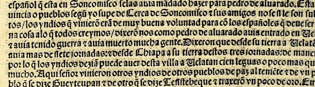 An illustration from La quarta relacion q[ue] Ferna[n]do Cortes gouernador y capitan general porsu majestad enla Nueua España d[e]l mar oceano embio al muy alto [y] muy potentissimo inuictissimo señor don Carlos emperador semper angusto [sic] y rey de España nuestro señor : enla qual estan otras cartas [y] relaciones que los capitanes Pedro de Aluarado [y] Diego Godoy embiaron al dicho capitan Fernardo [sic] Cortes, 1525, leaf 44