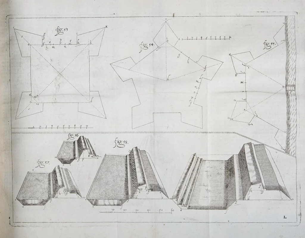 An illustration from L'architecture militaire, ou, La fortification nouuelle : augmentée et enrichie de forteresses regulieres, irregulieres, et de dehors : le tout a la practique moderne, 1668, leaf 105