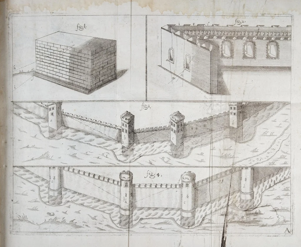 An illustration from L'architecture militaire, ou, La fortification nouuelle : augmentée et enrichie de forteresses regulieres, irregulieres, et de dehors : le tout a la practique moderne, 1668, leaf 11