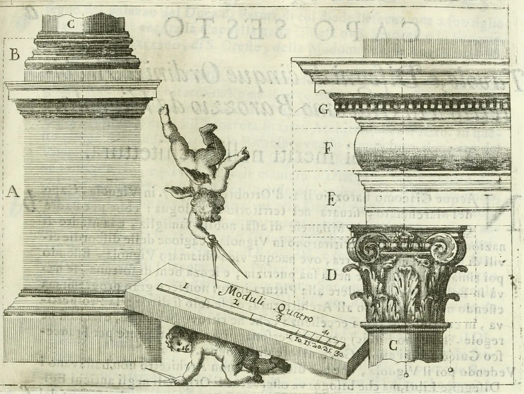 An illustration from L'architetto prattico : in cui con facilta si danno le regole per apprendere l'architettura civile, 1726, leaf 214