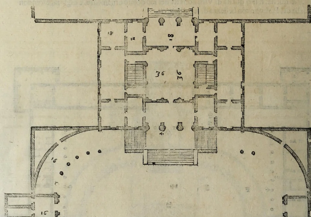 An illustration from L'architettura di Andrea Palladio diuisa in quattro libri : ne' quali, dopò vn breue trattato de' cinque ordini, et di quelli auertimenti, c[he] sono più necessarij nel fabricare : si tratta delle case priuate, delle vie, dei ponti, delle piazze, dei xisti, et de tempij, 1642, leaf 140